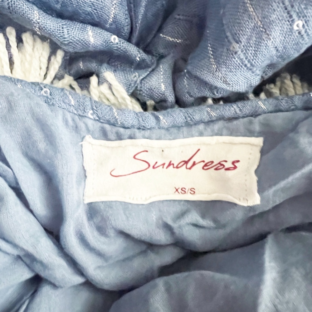 Sundress Indiana Basic Roma Powder Blue & White Metallic Stripe Mini Dress XS/S - Picture 2 of 3